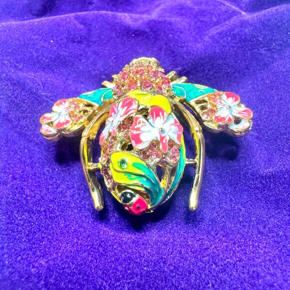 *New* Joan Rivers Classics Collection Pink Orchid Bee Brooch w/ Lady Bug - Picture 10 of 10